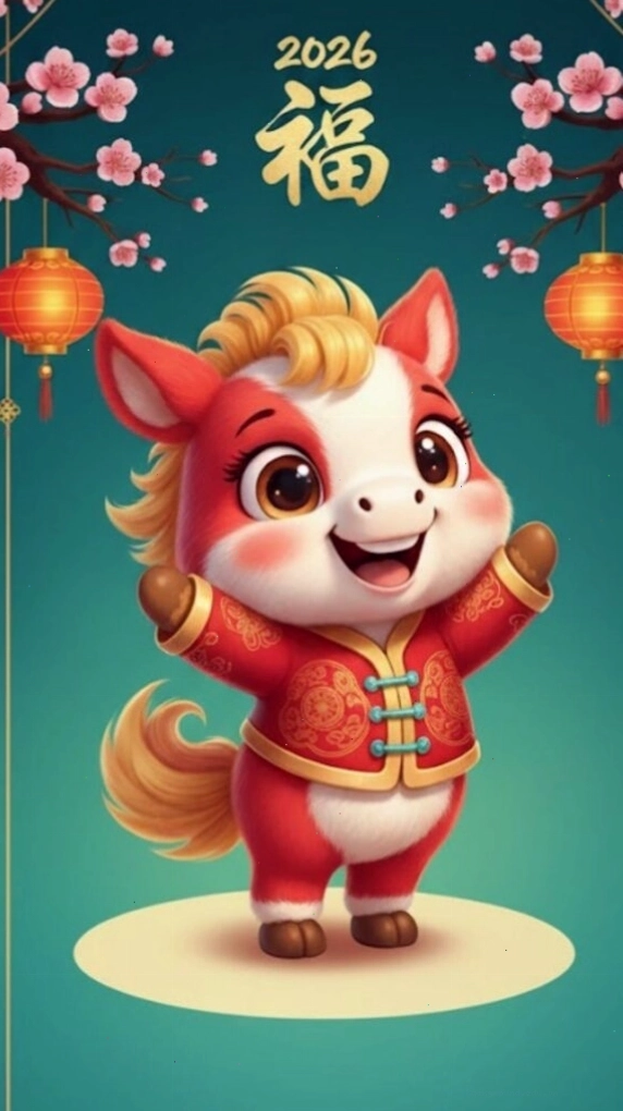Ngựa thần chúc Phúc xuân Bính Ngọ 2026 với hình nền cute