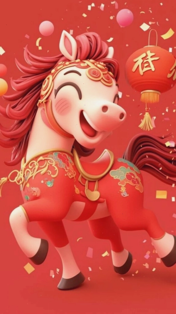 Ngựa vui tươi đón Tết 2026 đầy may mắn với hình nền cute