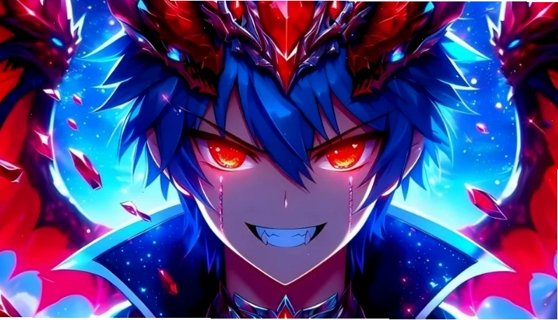 Nhân vật ác quỷ anime nam với đôi mắt đỏ, phong thái lạnh lùng