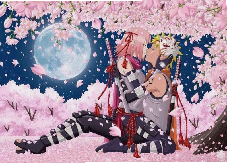 Nhân vật anime cute ngồi dưới gốc cây hoa anh đào