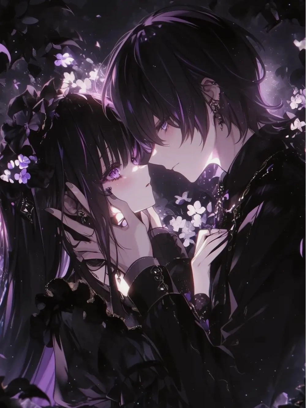 Nhân vật anime dễ thương với trang phục màu tím chủ đạo