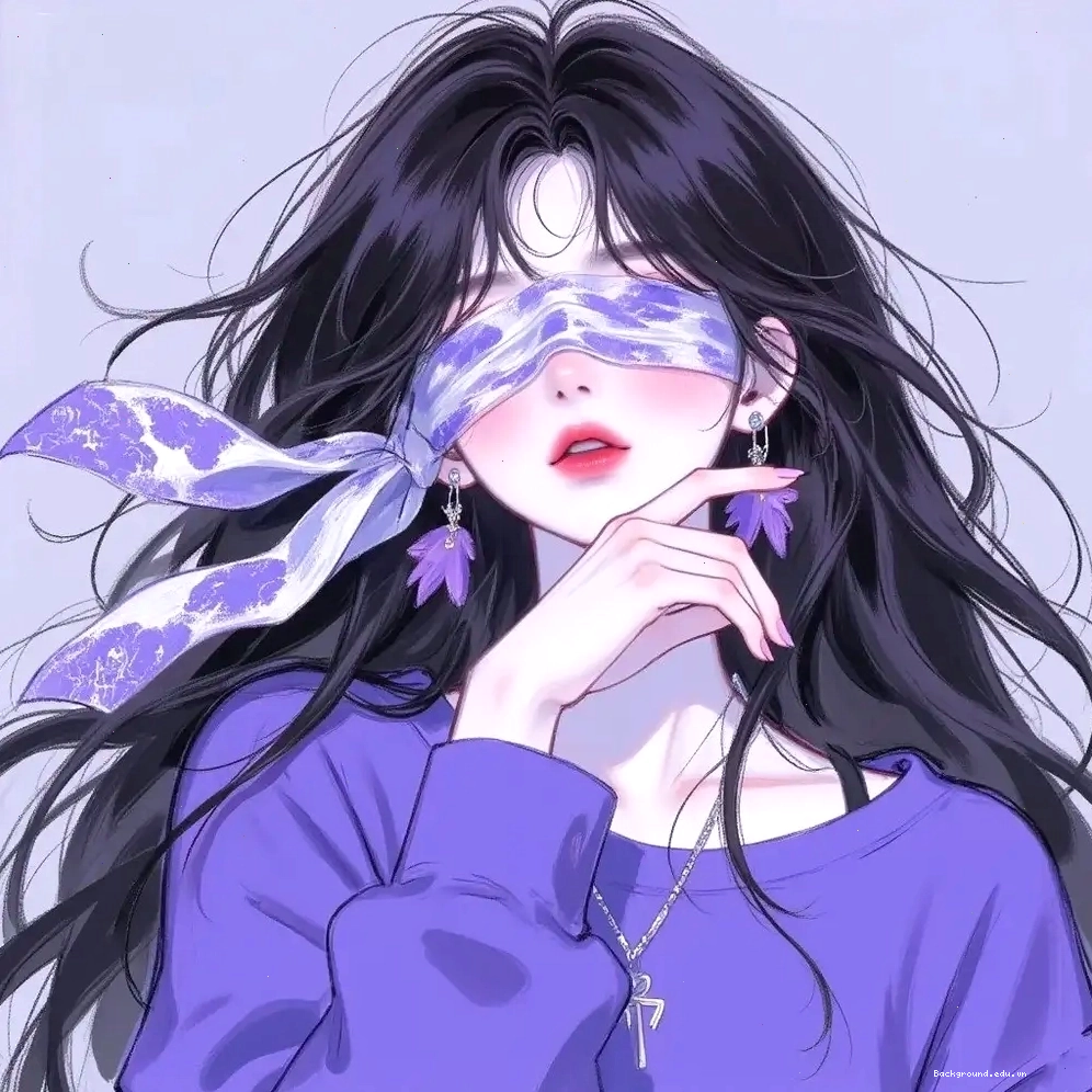 Nhân vật anime nam với trang phục và phụ kiện màu tím