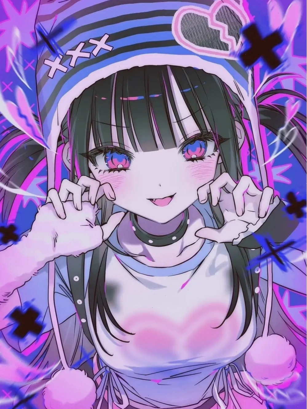 Nhân vật anime nữ màu tím với phong cách hiện đại và cá tính