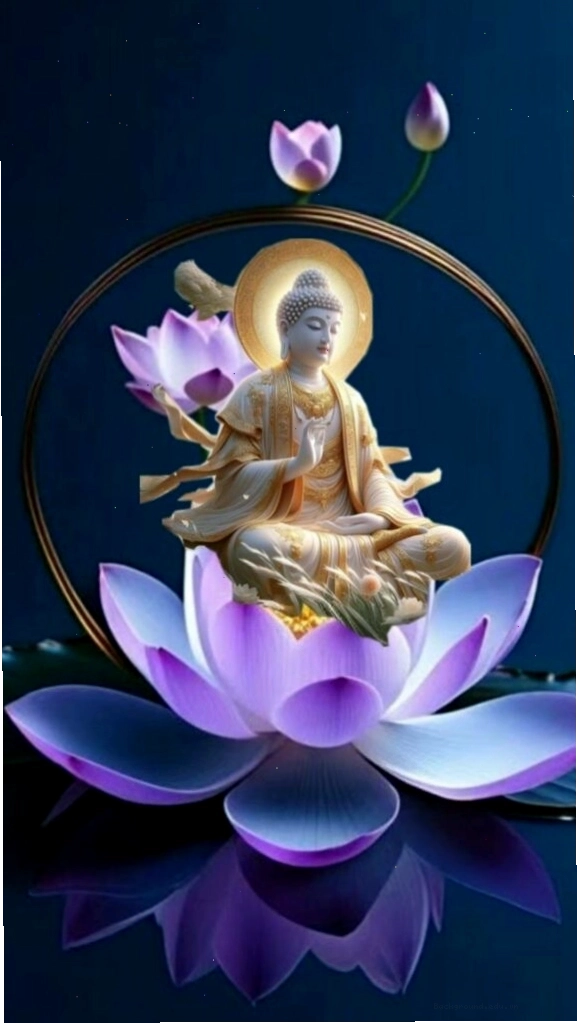 Phật Bà Quan Âm ngồi trên đài sen trên nền đen