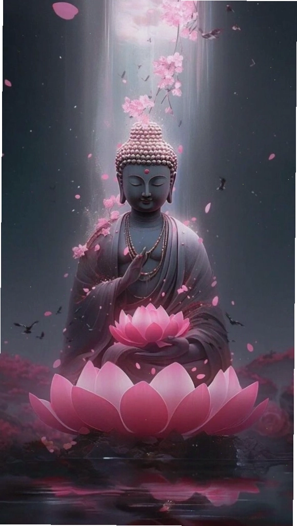 Phật bà Quan Âm trên đài sen trắng nền đen