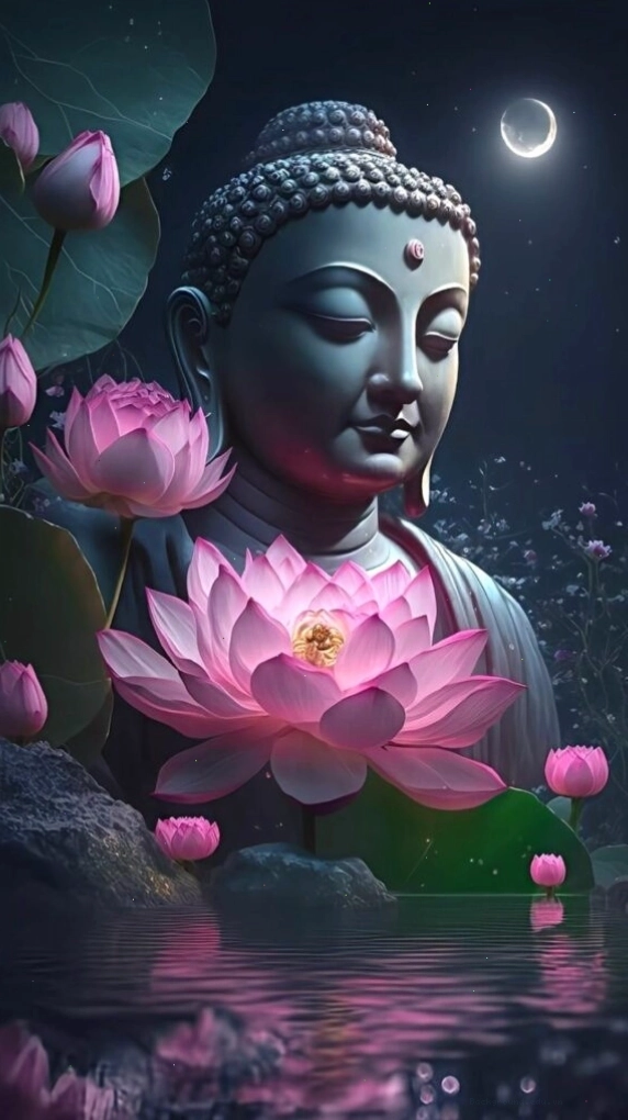Phật Di Lặc từ bi, sen tươi tắn