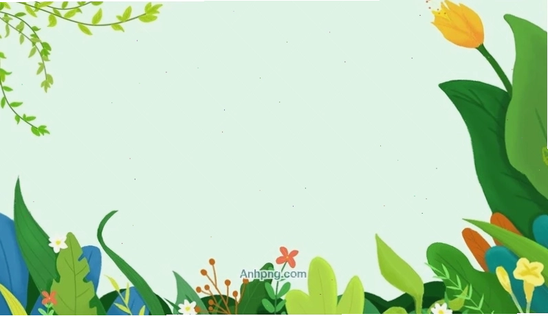 Phông nền hoa lá hoạt hình xanh lá dễ thương