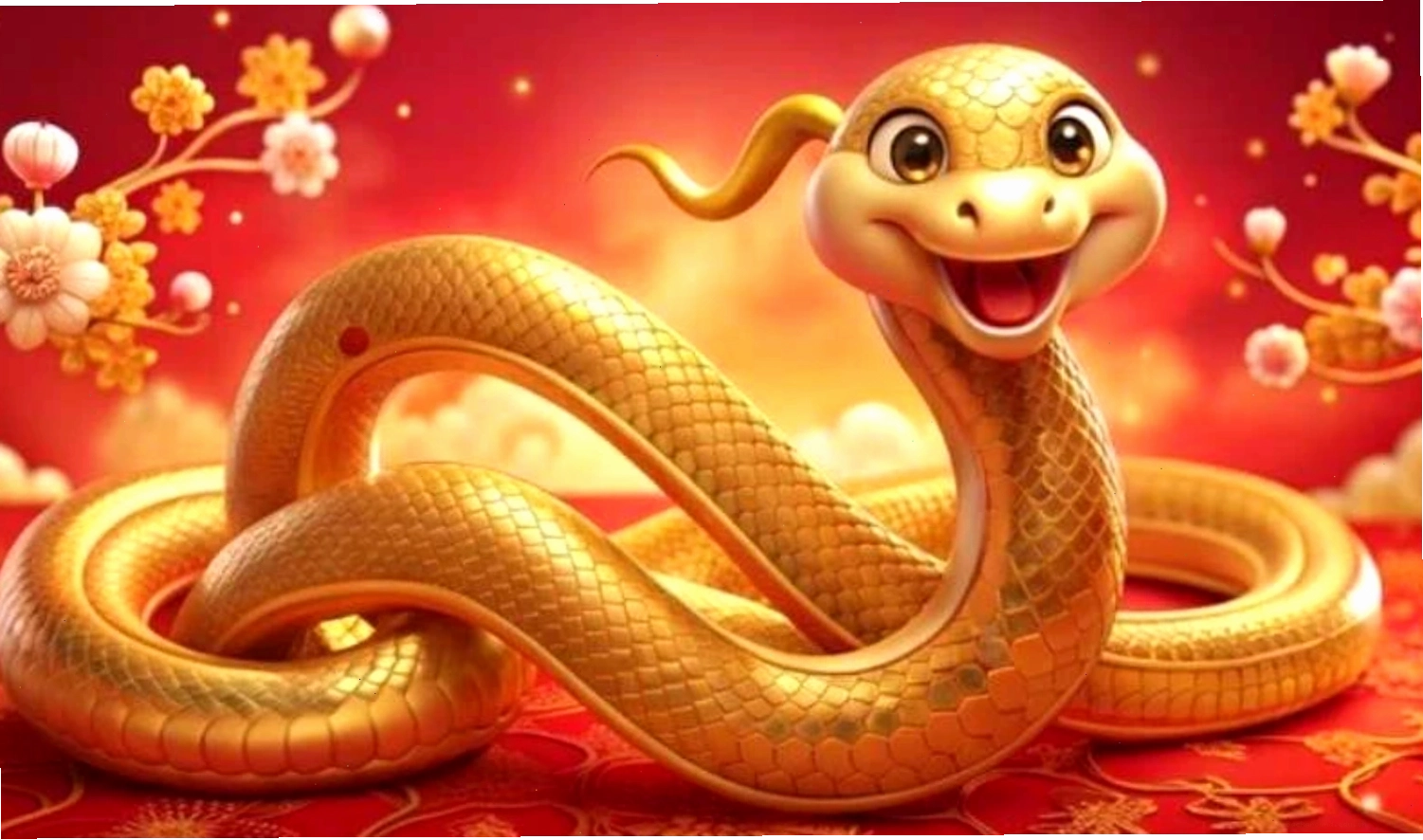 Rắn vàng 3D tượng trưng cho năm mới 2025