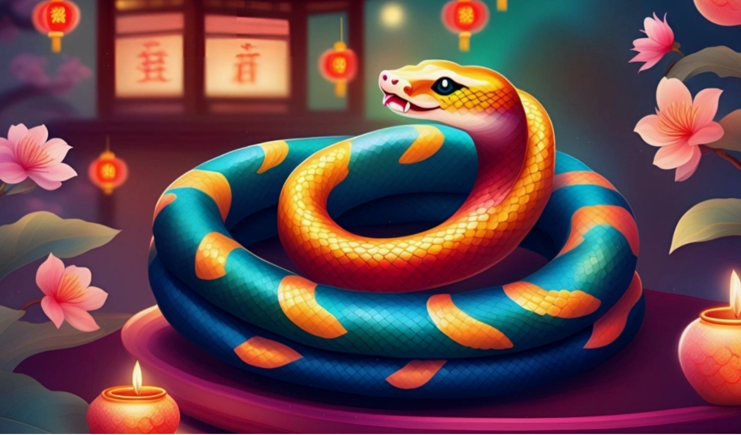 Rắn vàng bên cành mai ngày tết