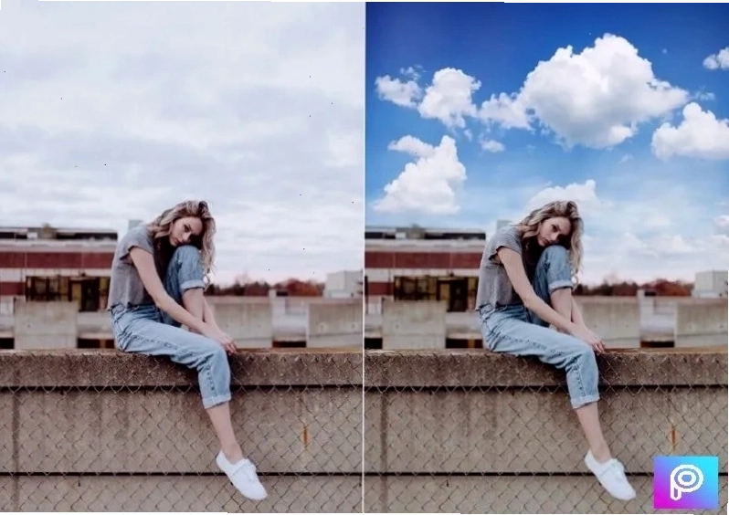 So sánh trước và sau khi ghép mây bằng PicsArt