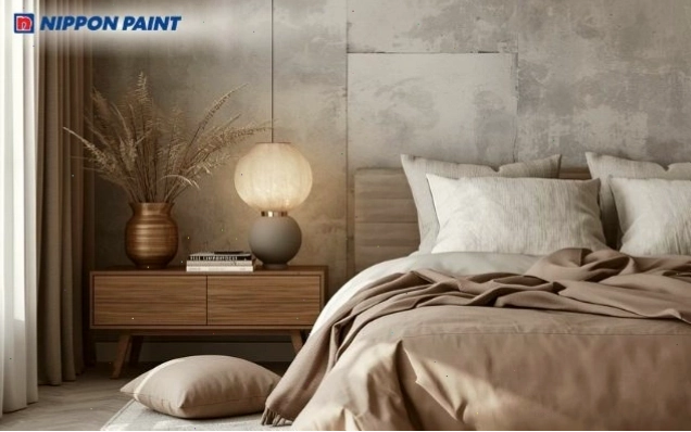 Sự kết hợp giữa nâu và xám mang lại vẻ đẹp thanh lịch và sang trọng cho phòng ngủ