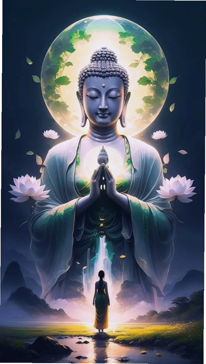 Thành tâm hướng Phật bên hoa sen