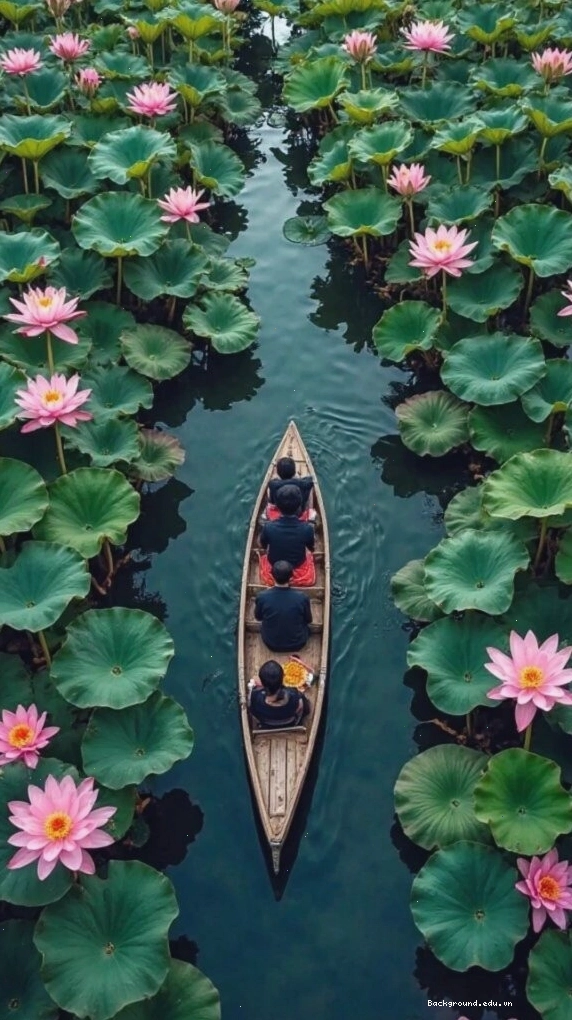 Thuyền nhỏ trên hồ sen thơ mộng