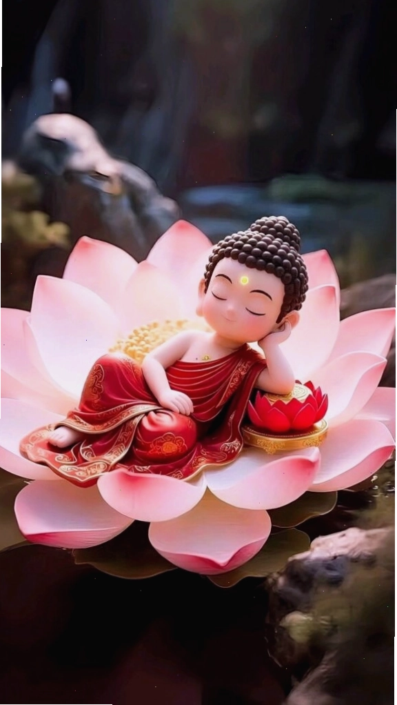Tiểu hòa thượng an nhiên ngủ trên đóa sen