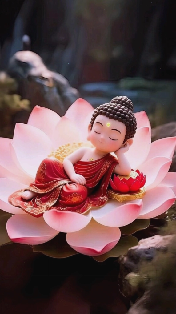 Tiểu hòa thượng ngủ trên đài sen, hình ảnh an yên và trong sáng