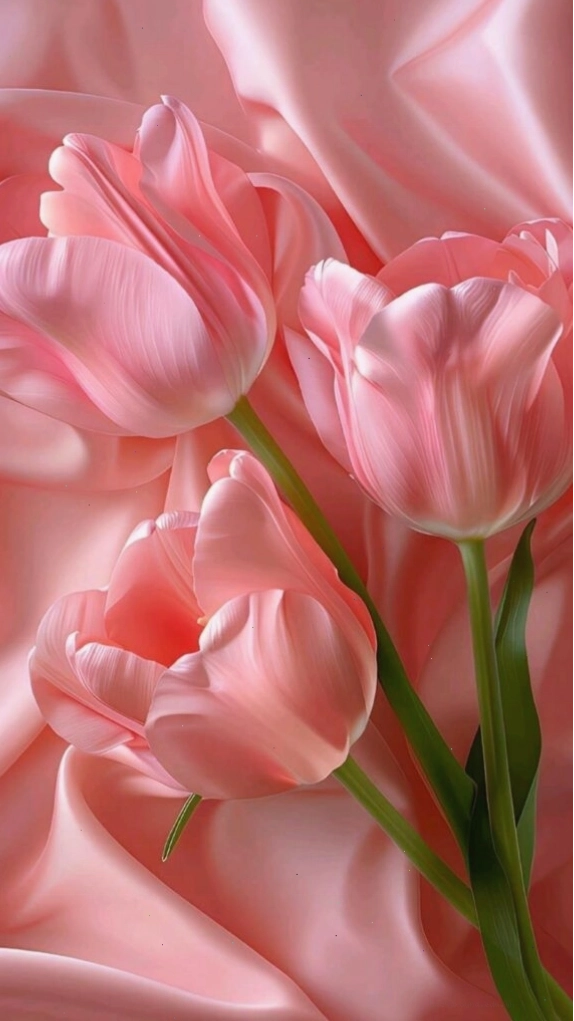Tulip hồng lụa mềm mại trên nền tối giản