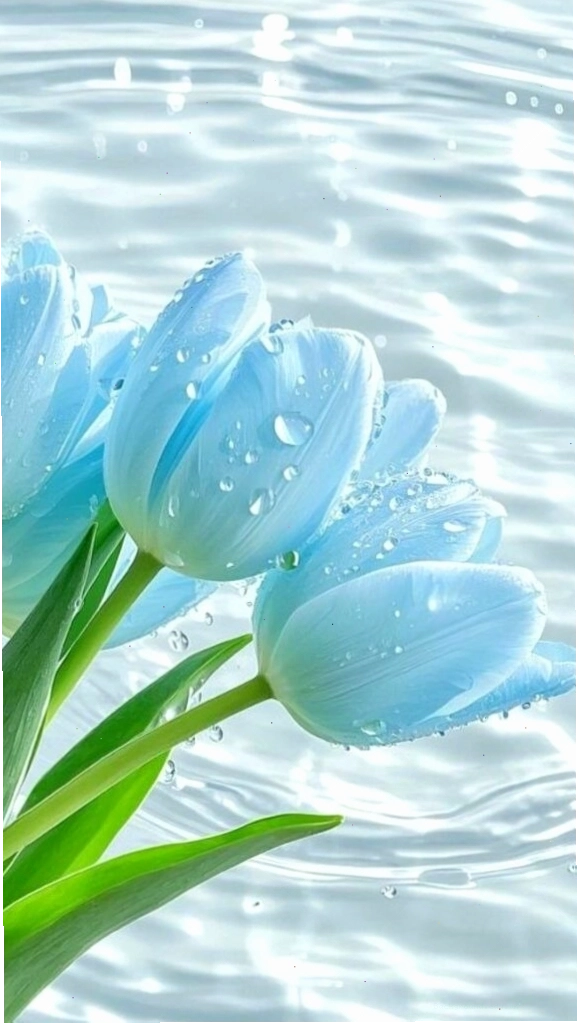Tulip xanh dưới làn nước trong làm hình nền