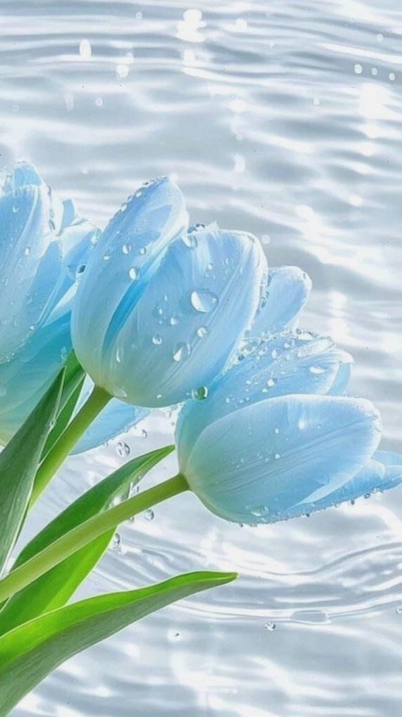 Tulip xanh mướt ẩn mình dưới làn nước trong