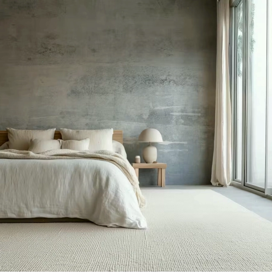 Industrial concrete effect wallpaper for urban loft in a dining area