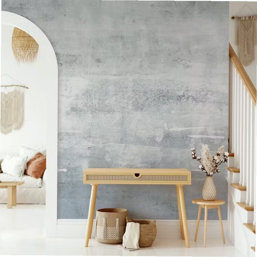 Industrial concrete effect wallpaper for urban loft master suite