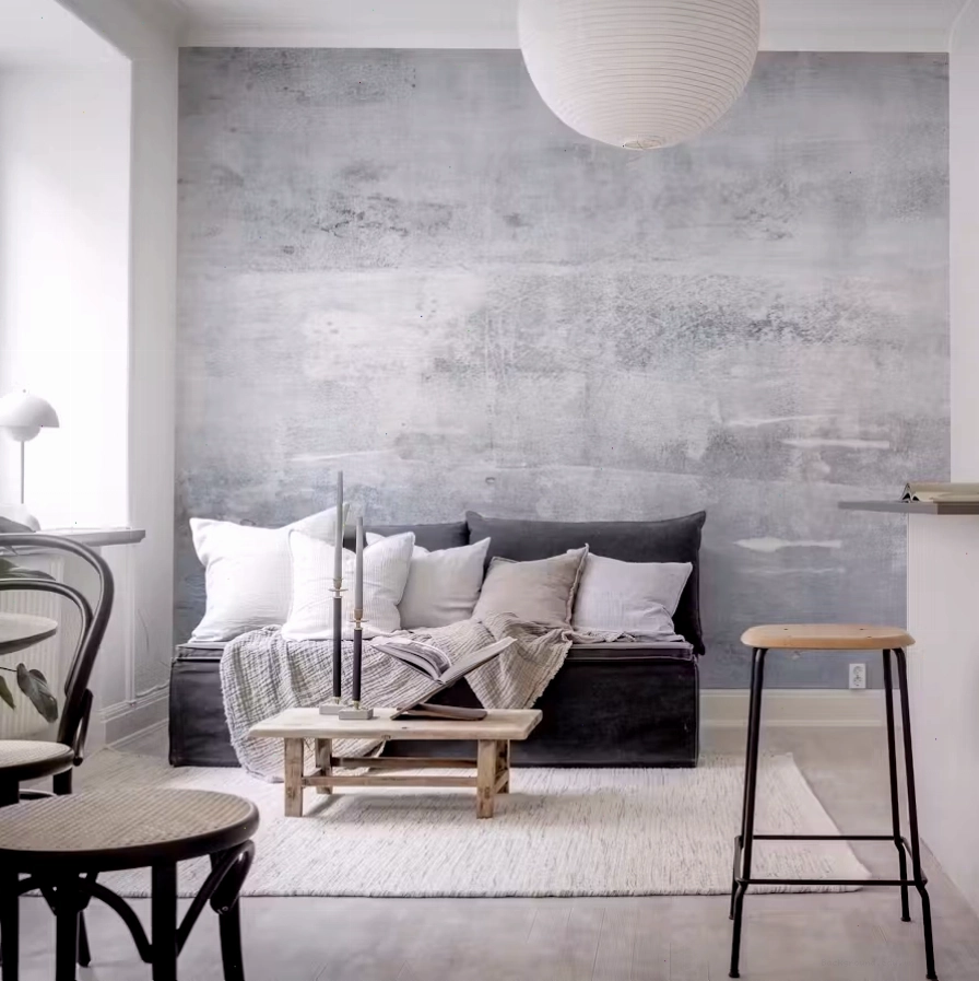 Industrial concrete effect wallpaper for urban loft with large panels